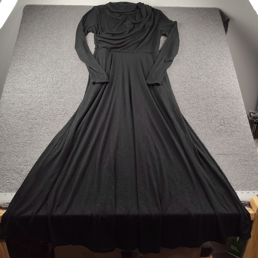 Halara Maxi Dress Sz Large Long Sleeve Black Pockets Stretch NWT